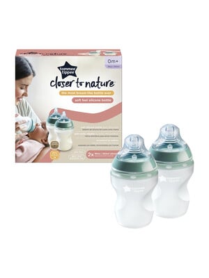 Tommee Tippee Closer to Nature Soft Feel Silicone Baby Bottles - 260ml, Pack of 2